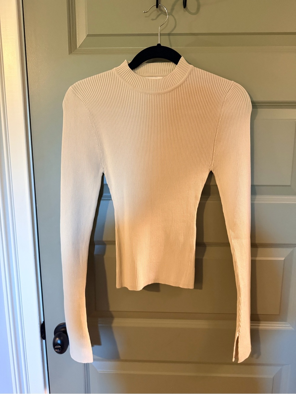 DISSH Cream Ribbed Mock-Neck Long Sleeve Top